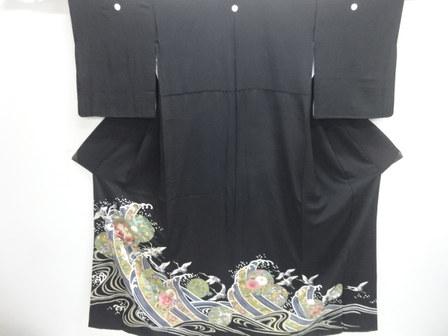 JAPANESE KIMONO / IRO TOMESODE / SILK / EMBROIDERY / CRANES & PEONY